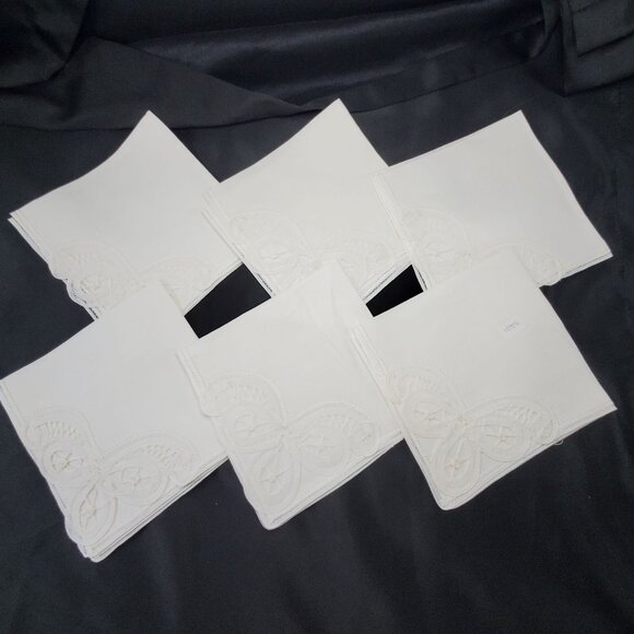VTG 6 New White Belgium Battenberg Lace Linen Napkins 12" Fine Linen Set Of 6 - Picture 7 of 8